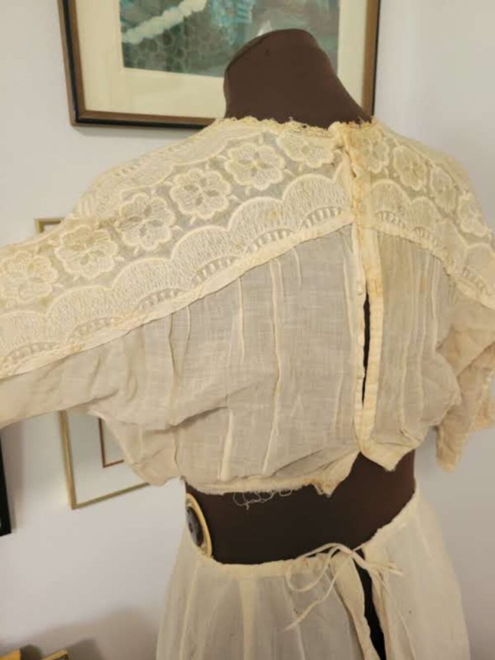 Vintage 1900's ace and Muslim Cotton Blouse and Underskirt - Picture 7 of 11